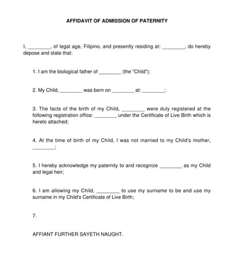 AFFIDAVIT OF ADMISSION OF PATERNITY .